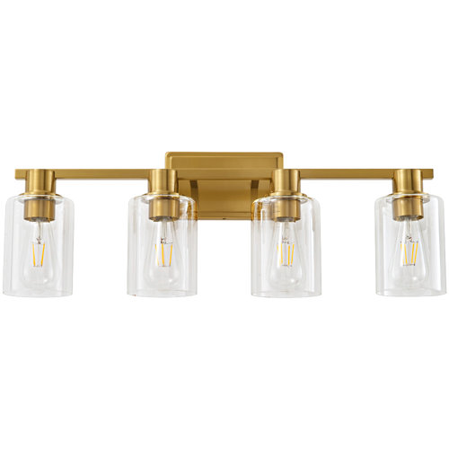 Mercer41 4 Light Dimmable Black Gold Vanity Light Mirror Headlights